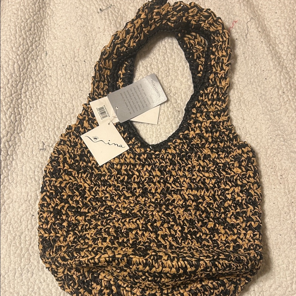 Nina Woven Black and Tan Shoulder Bag